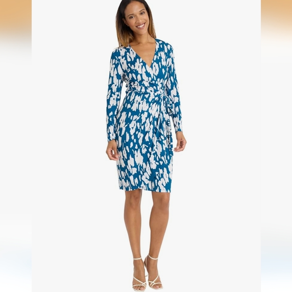 NWT Maggy London Women's Wrap V-Neck Long Sleeve Knee-Length Dress, Sz 2